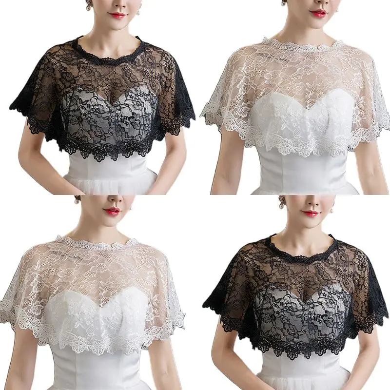 ZB91 Women Embroidery Floral Lace Cape Wrap Wedding Bridal Perspective Pullover Shawl Shrug Shoulder Covers Prom Bolero