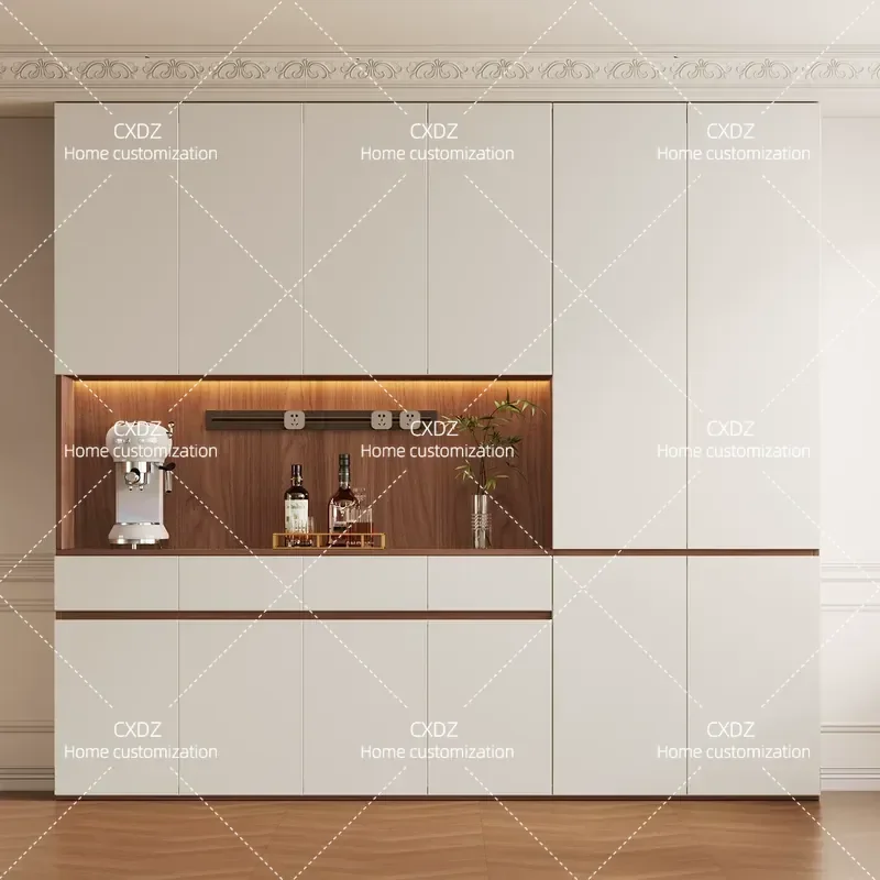 Full Size Oak All Solid Wood Custom Restaurant Cabinet Medium Antique Walnut and White Sideboard Storage Unit for Dining Room