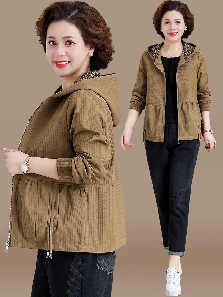 

Весенне-осеннее легкое пальто-куртка 2025 года, новинка, женское, модное, свободного кроя, из полиэфирного волокна, укороченное, на молнии, с капюшоном