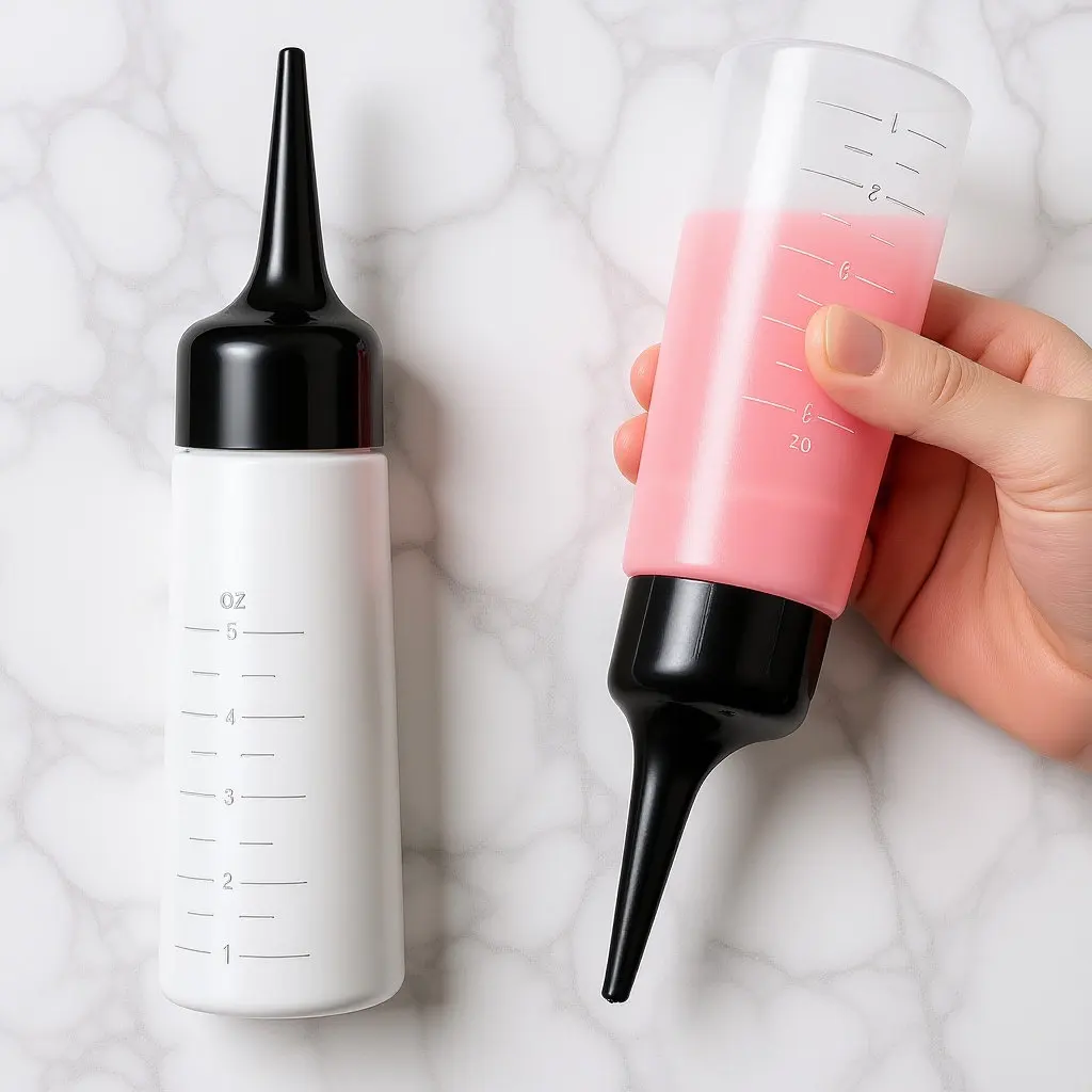 

Empty Wash Bottle Black Slant Tip with Scale for Hair Sectioning Color Shampoo Conditioner 15x5x4cm Applicator Bottle