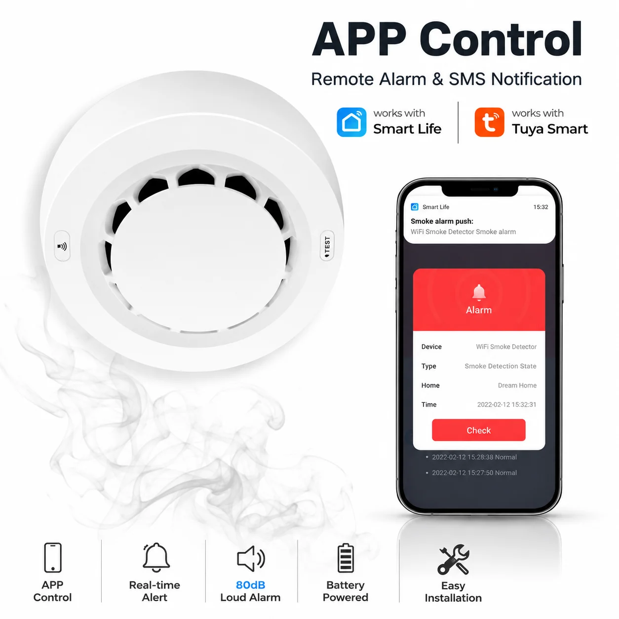 WiFi/Zigbee Smoke Detector Tuya Smart Photoelectric Fire Alarm Smart Life APP Remote Alert Low Battery Warning Home Smoke Sensor