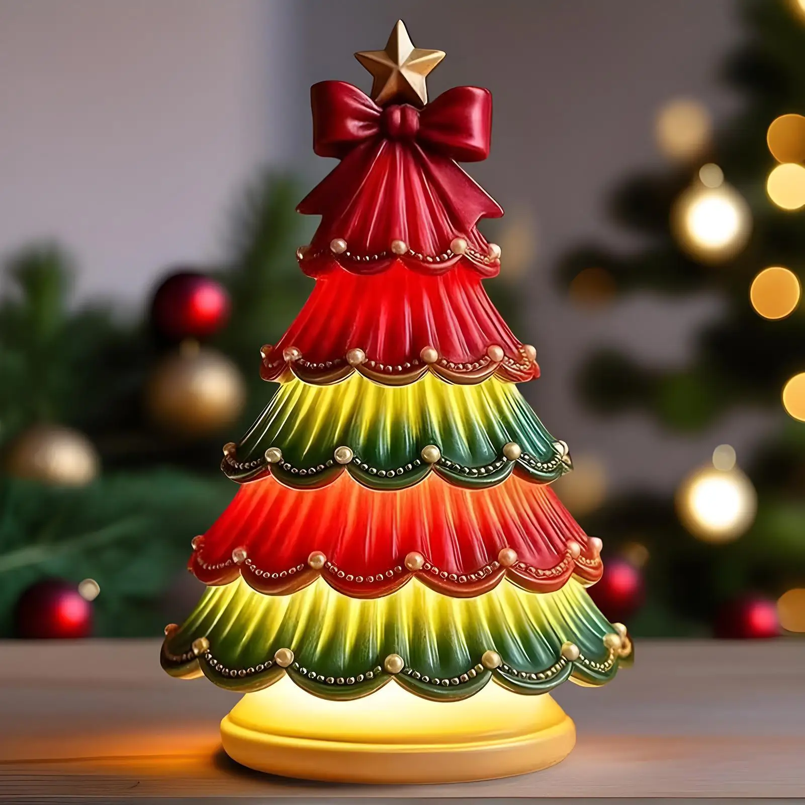 

Настольная лампа для спальни, украшение из смолы, освещение, коллекционные фигурки, рождественская елка, лампа для стола, дома, гостиной