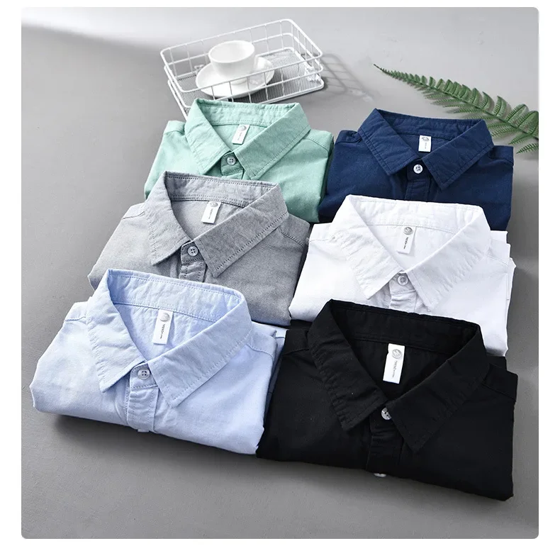 

Мужская рубашка в стиле Харадзюку с длинным рукавом, повседневная, весна-лето, с отложным воротником, карманом, из чистого хлопка, оксфордская, простая одежда