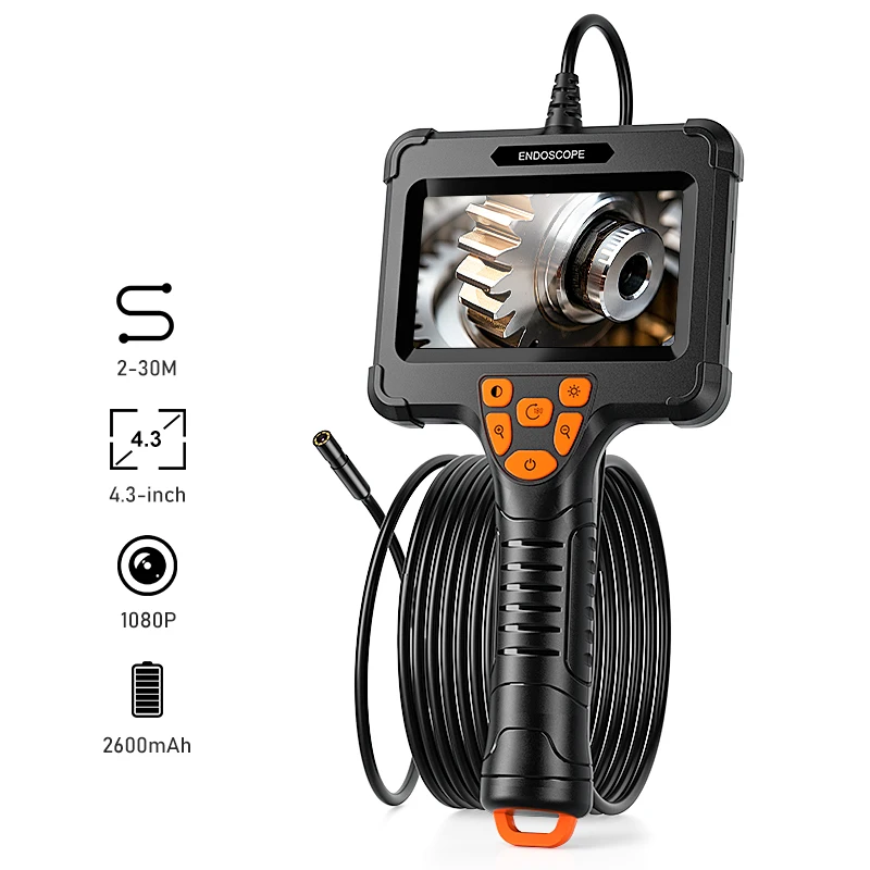 4.3'' Hand-held Industrial Endoscope 8mm Camera 1080P HD Rigid Cable IP67 Borescope Inspection Piping Car Sewer Camera 2600mAh