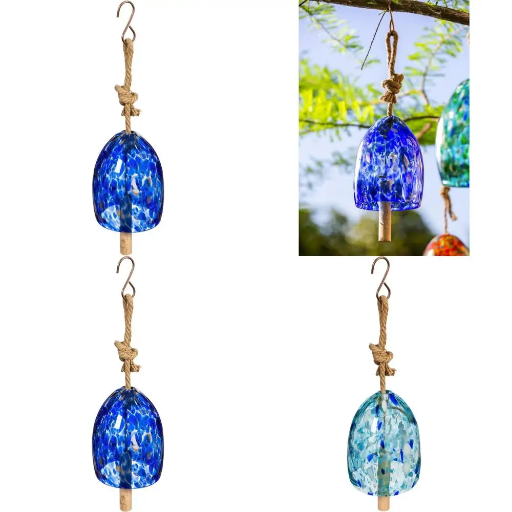 

colorful evergreen glass wind chime, 8" tall, deep blue, solid wood striker, natural tones, perfect gift