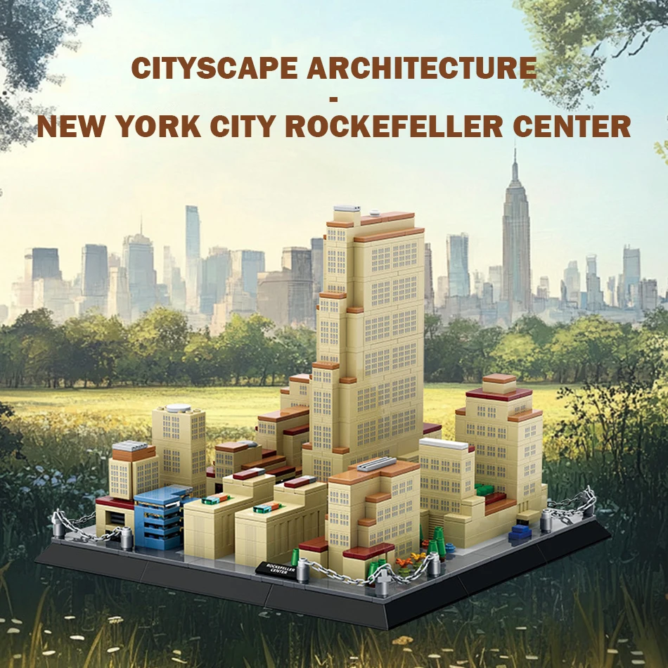 MOC New York City Street View Rockefeller Center Modello di costruzione Building Blocks Paesaggio urbano Architettura Mattoni Giocattoli Regalo per bambini