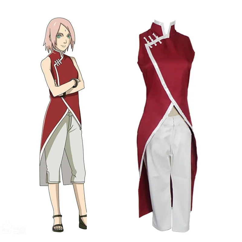 NARUTO Haruno Sakura Anime Cosplay Costume Cheongsam Pants Uniform Full Set Halloween Christmas Party Clothing