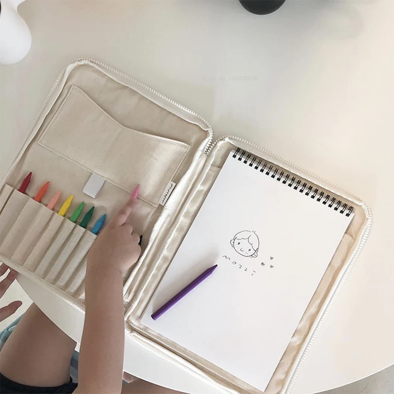 Children\'s Paintbrush Canvas Storage Bag Art Students Outdoors Sketch Multi-functional Crayon Painting Stationery Storage Bag