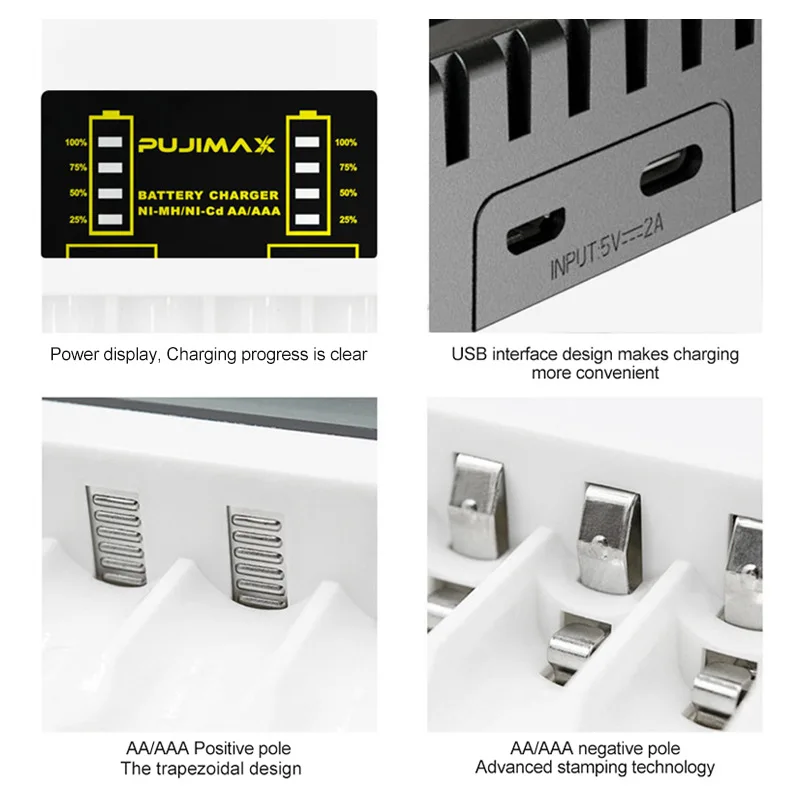 Battery Charger for AAA/AA Rechargeable 4 Slot Batter Charger With LED Indicator Charger Cable for AA/AAA Ni-MH/Ni-Cd Batteries