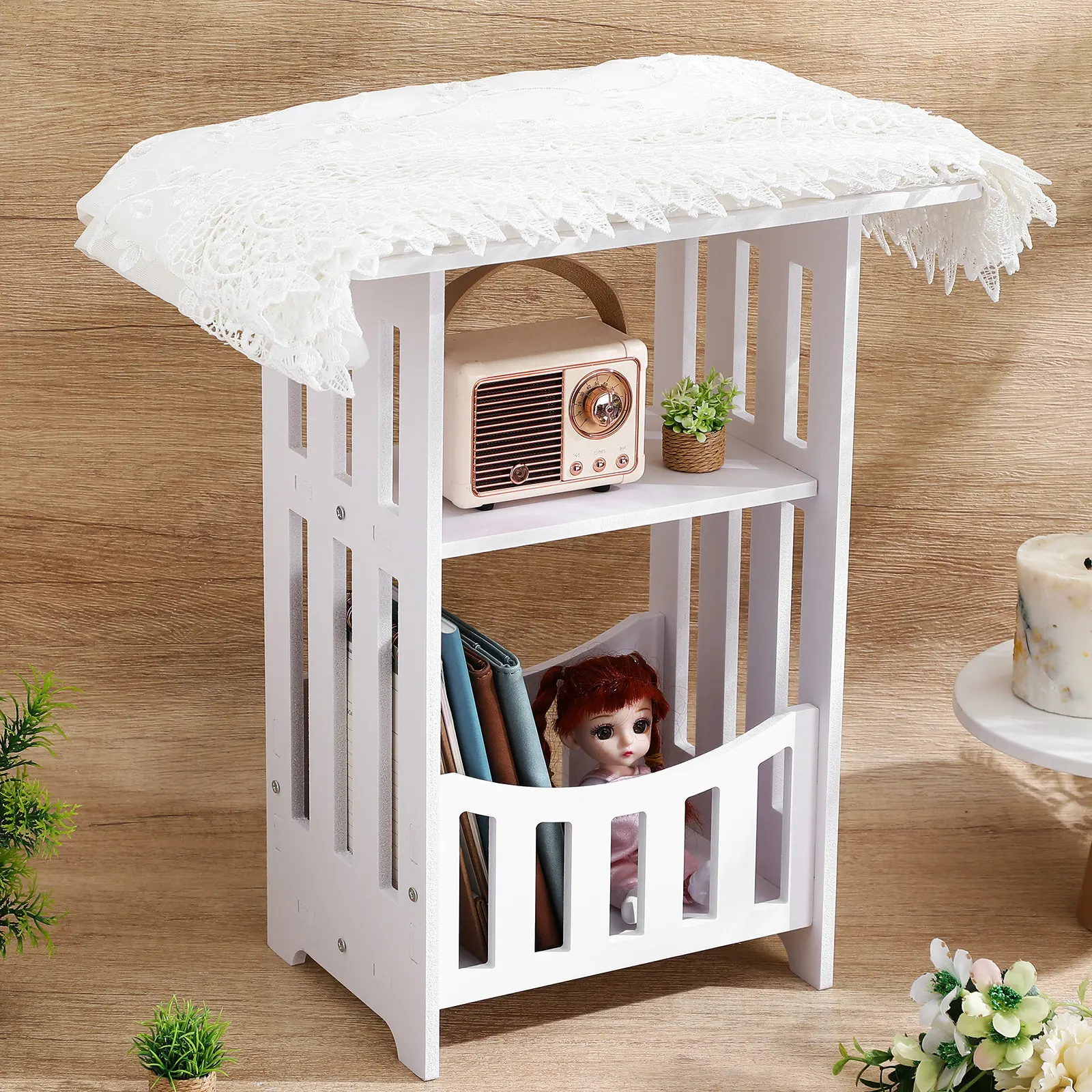 

Elegant White Wooden Sofa Table for Bedroom Living Room Small Home Furnishings Modern Nightstand for Space Saving Decor