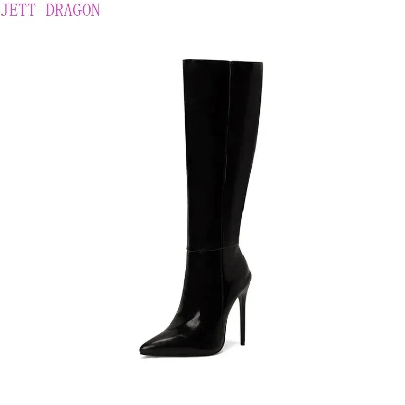 Women\'s Boots Autumn and Winter Fashion New Style Sexy Knee-High Modern Boots Pointed Toe Platform High 12cm Plus Size 45