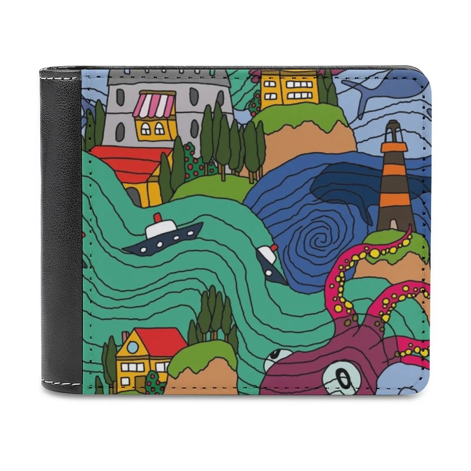 Ocean Mosaic Leather Wallet Men's Wallet Diy Personalized Purse Father's Day Gift Ocean Sea Oceanside Seaside Water Waves Ponyo