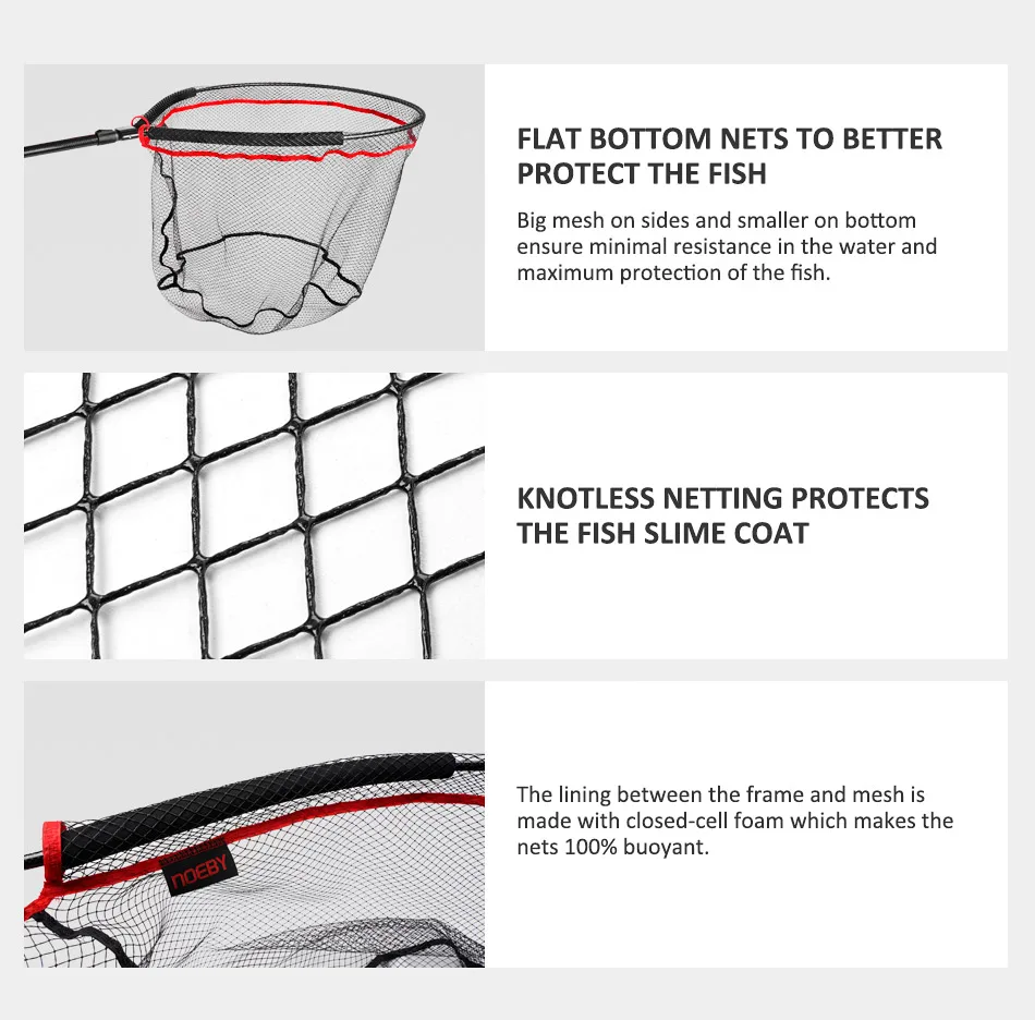 NOEBY Folding Landing Net 60cm×50cm Carbon Handle Floating Net 122cm Boat Float Tube Fishing Tackle