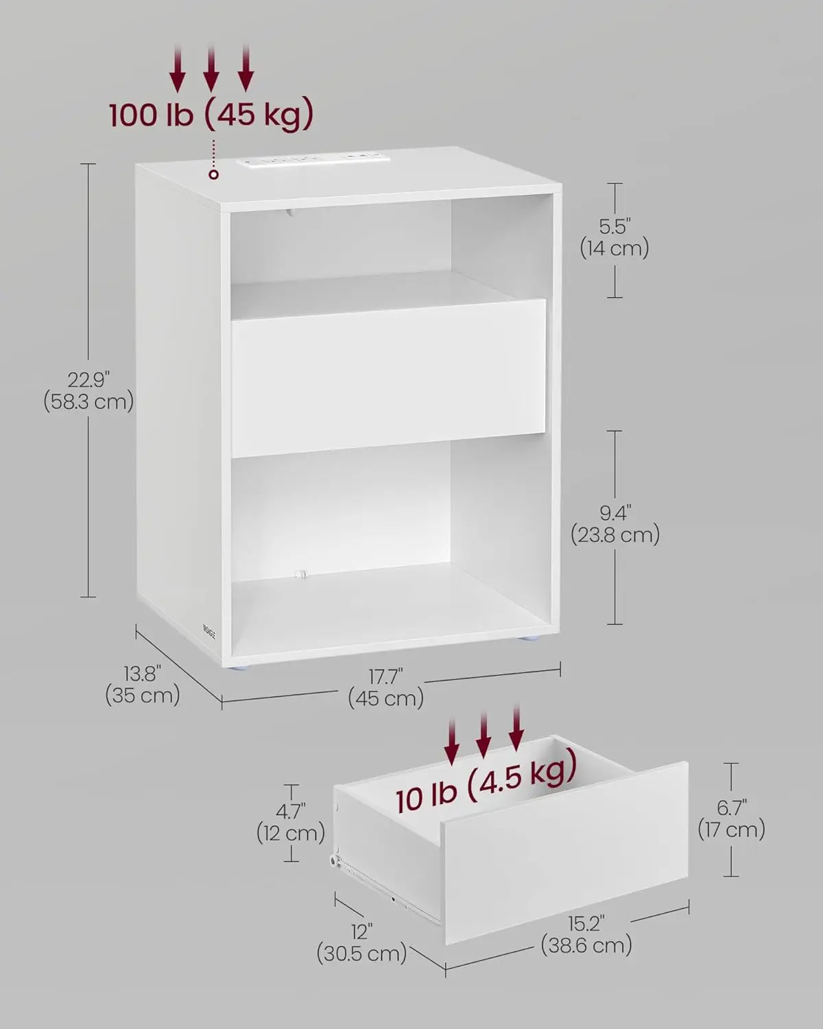 Superfast Toolless Assembly, Nightstand, Bedside Table with Charging Station, Side Table, End Table, Modern Minimalist