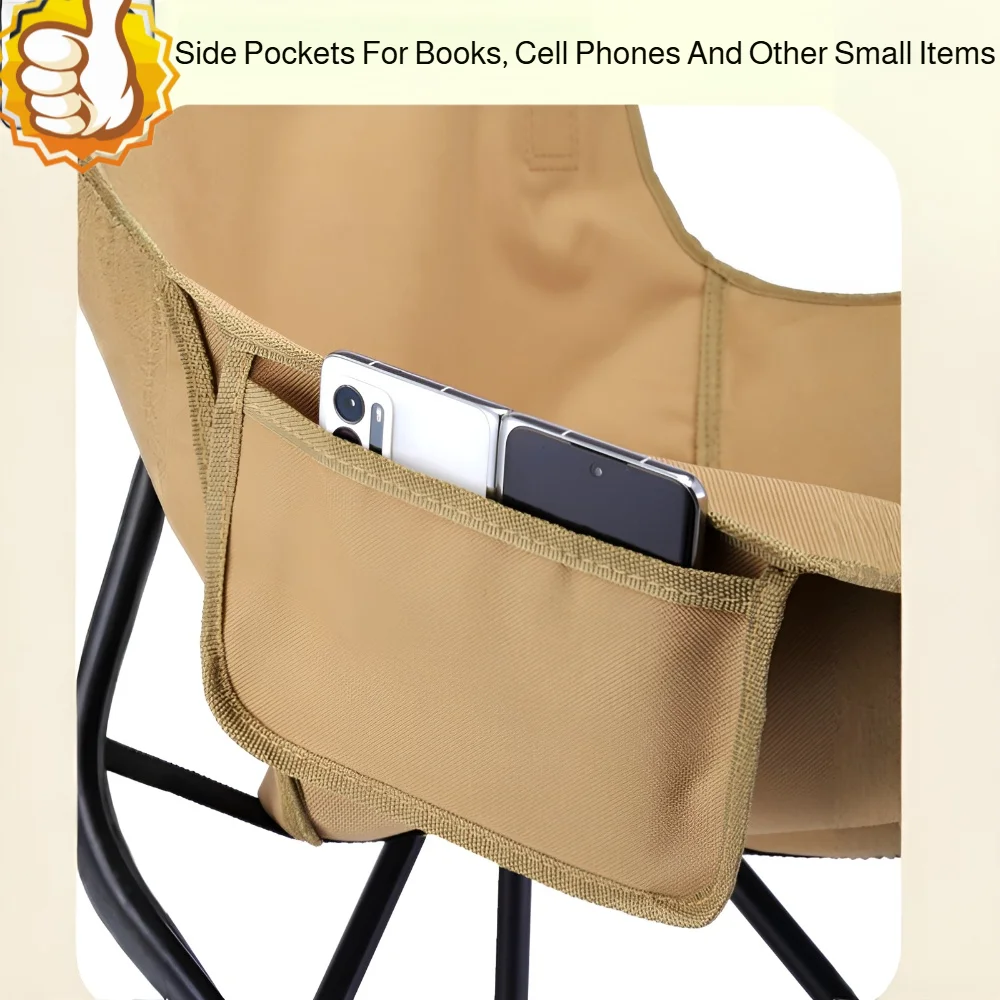 Portable Folding Moon Chair Outdoor Camping Fishing Stool Leisure Reclining Chair with Storage Pockets Lightweight Easy To Carry