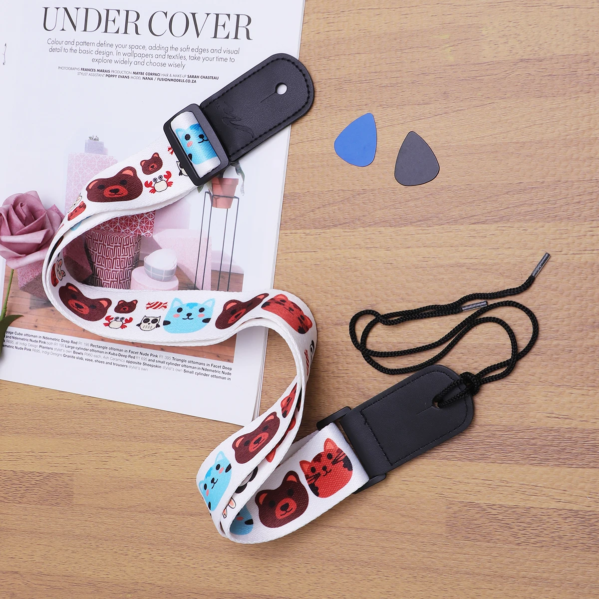 

Cartoon Bear Guitar Shoulder Strap Comfortable Polyamide PU Ends Strap Adjustable Adorable Animals Ukulele Strap