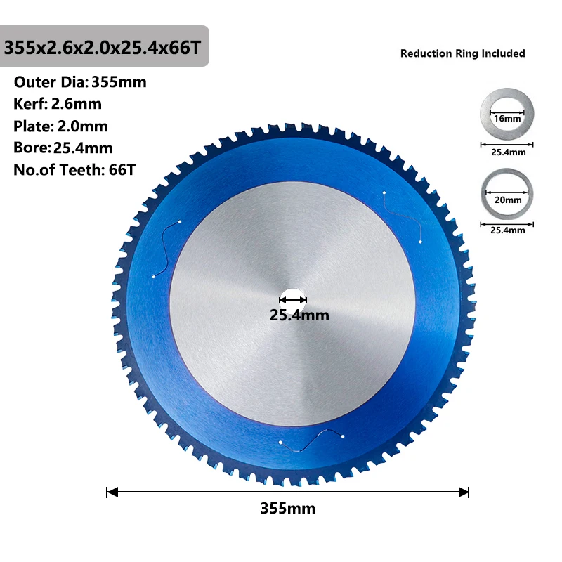 XCAN 1pc Metal Cutting Blade Disc 180-355mm Carbide Saw Blade 36T-90T for Aluminum Iron Steel Nano Blue Coated image 3