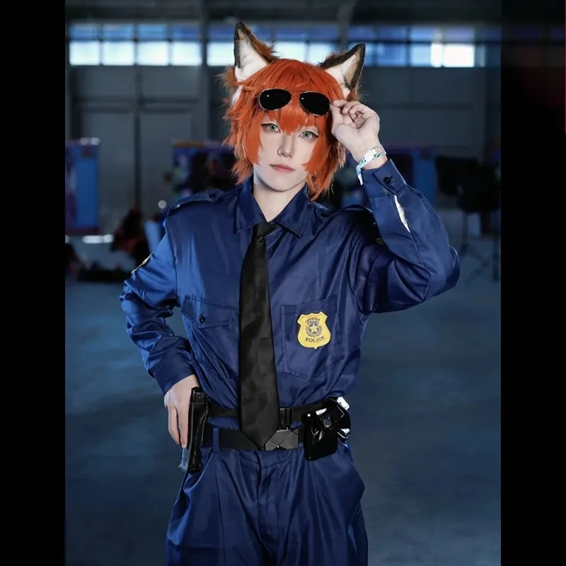

Anime Nick Judy Officer Cosplay Costume Blue Uniform Animals Fox Wig Role Play Outfit Full Set for Men Women Theme Party