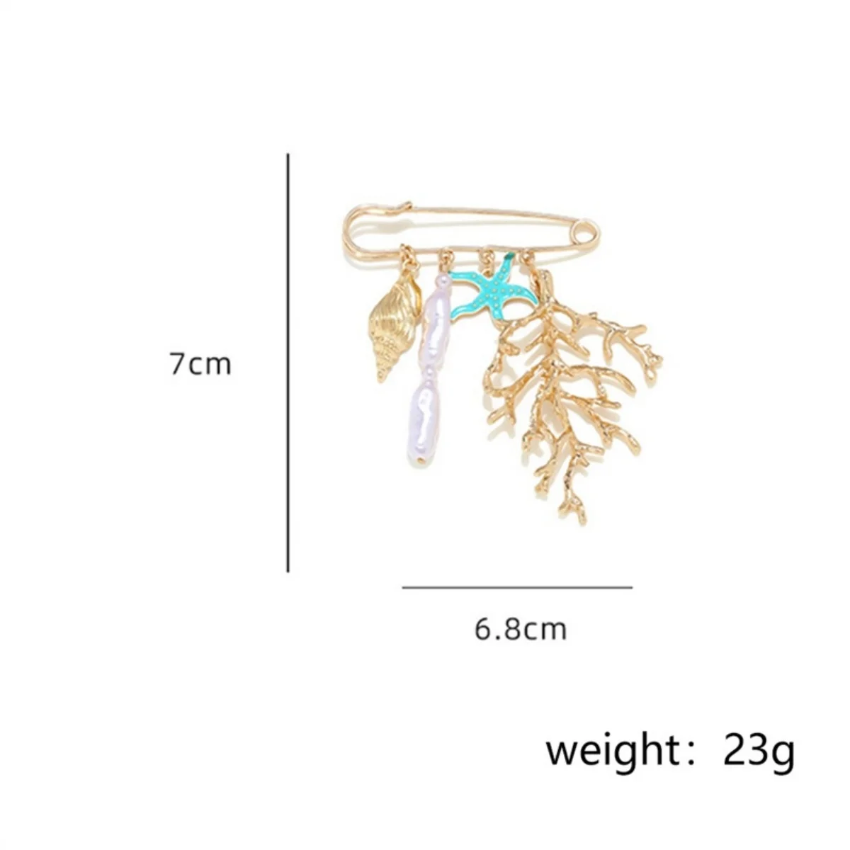 Metall-Muschel-Fisch-Broschen mit unregelmäßigen Imitationsperlen für Damen und Herren, Hummer-Korallen-Blumen-Krabben-Herz-Sonnen-Anstecknadeln, Sommerschmuck – Detail 29