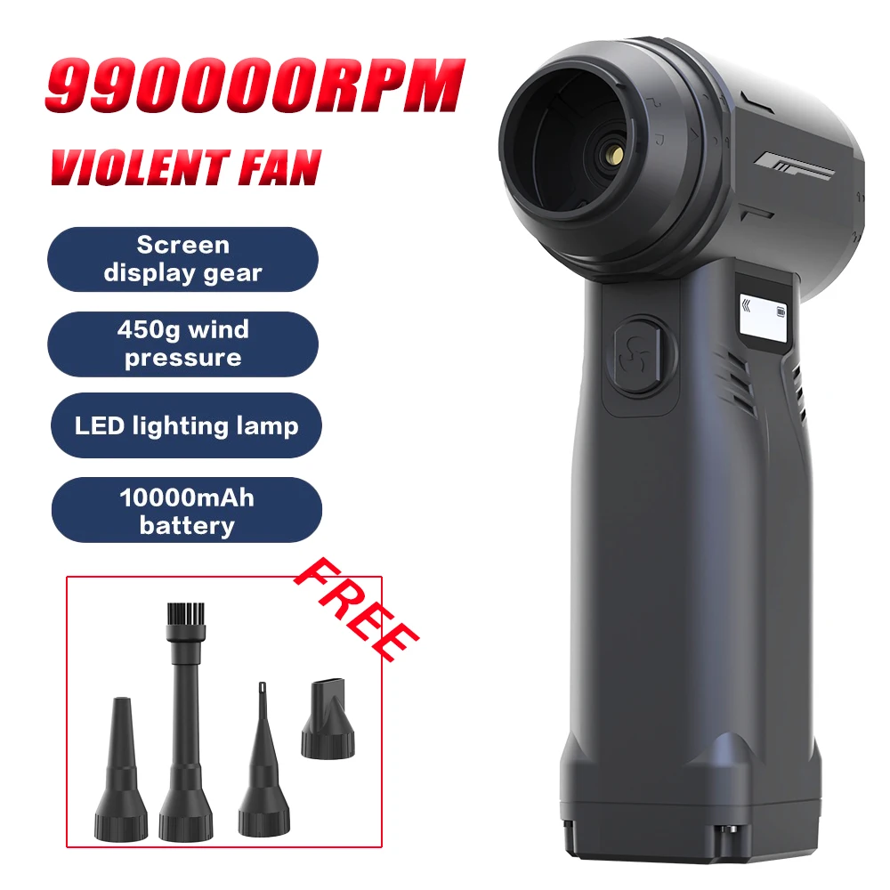 

990000 RPM Violent Fan Powerful Air Blower 9 Gears Speed Adjustable Brushless Handheld Turbo Jet Fan With LED Lighting Lamp