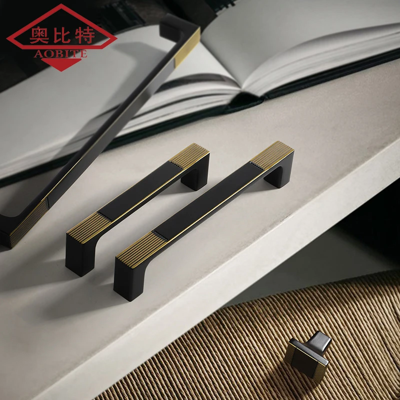 

AOBT Chinese Kitchen Furniture Handles Modern Cupboard Dressers Brass Gold Cabinet Door Handles Closet Drawer Knobs Hardware
