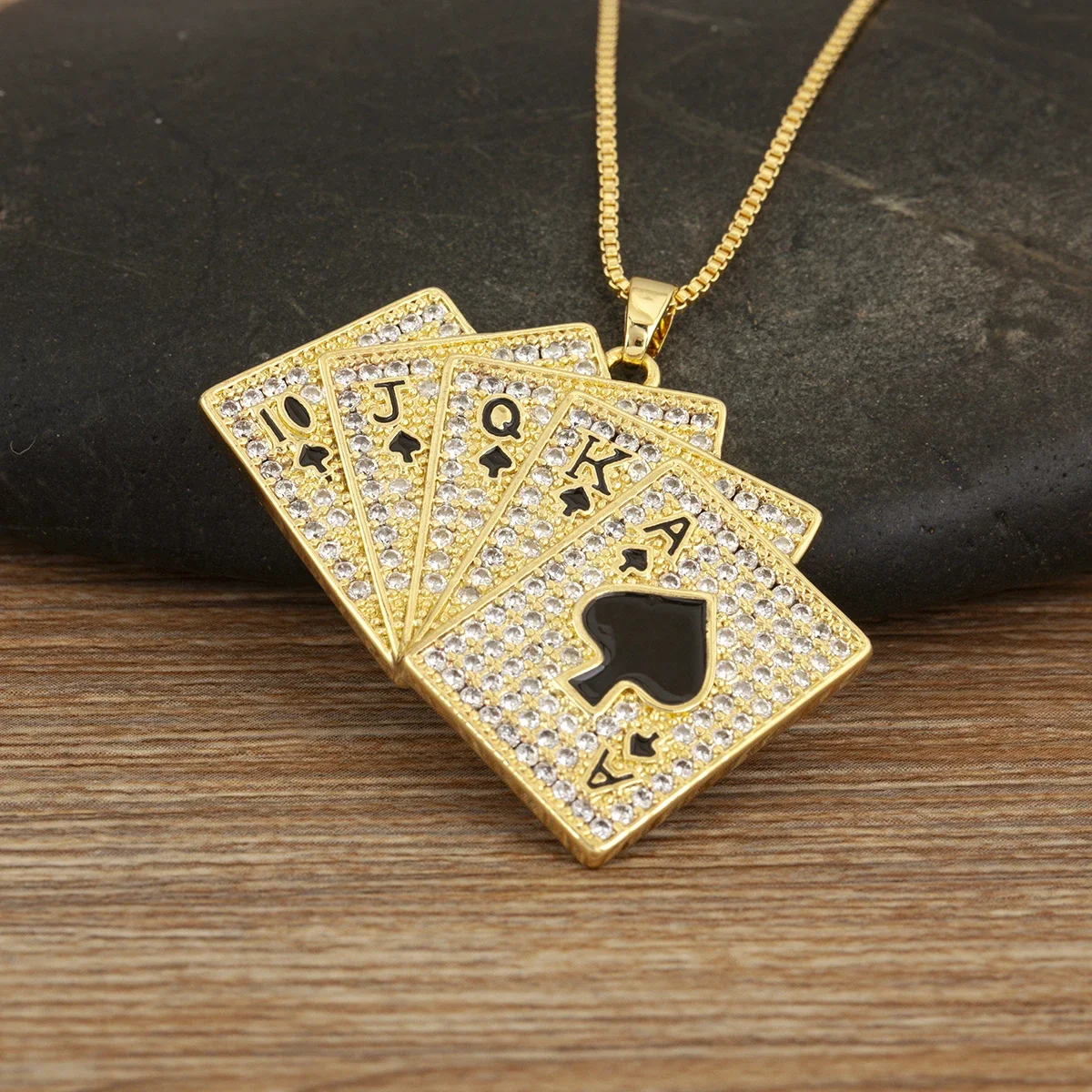 Nidin New Fashion Square Shape Poker Playing Cards Pendant Necklace For Female Male Punk Style Pave Shiny Crystal Zircon Jewelry