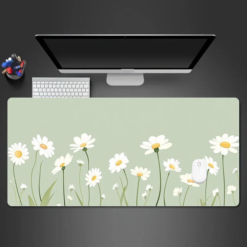 White Daisy Design Mouse Pad Large Rubber Base Anti-slip PC Desk Accessories Mousepad for Office & Gamer Keyboard Mats Decor Mat