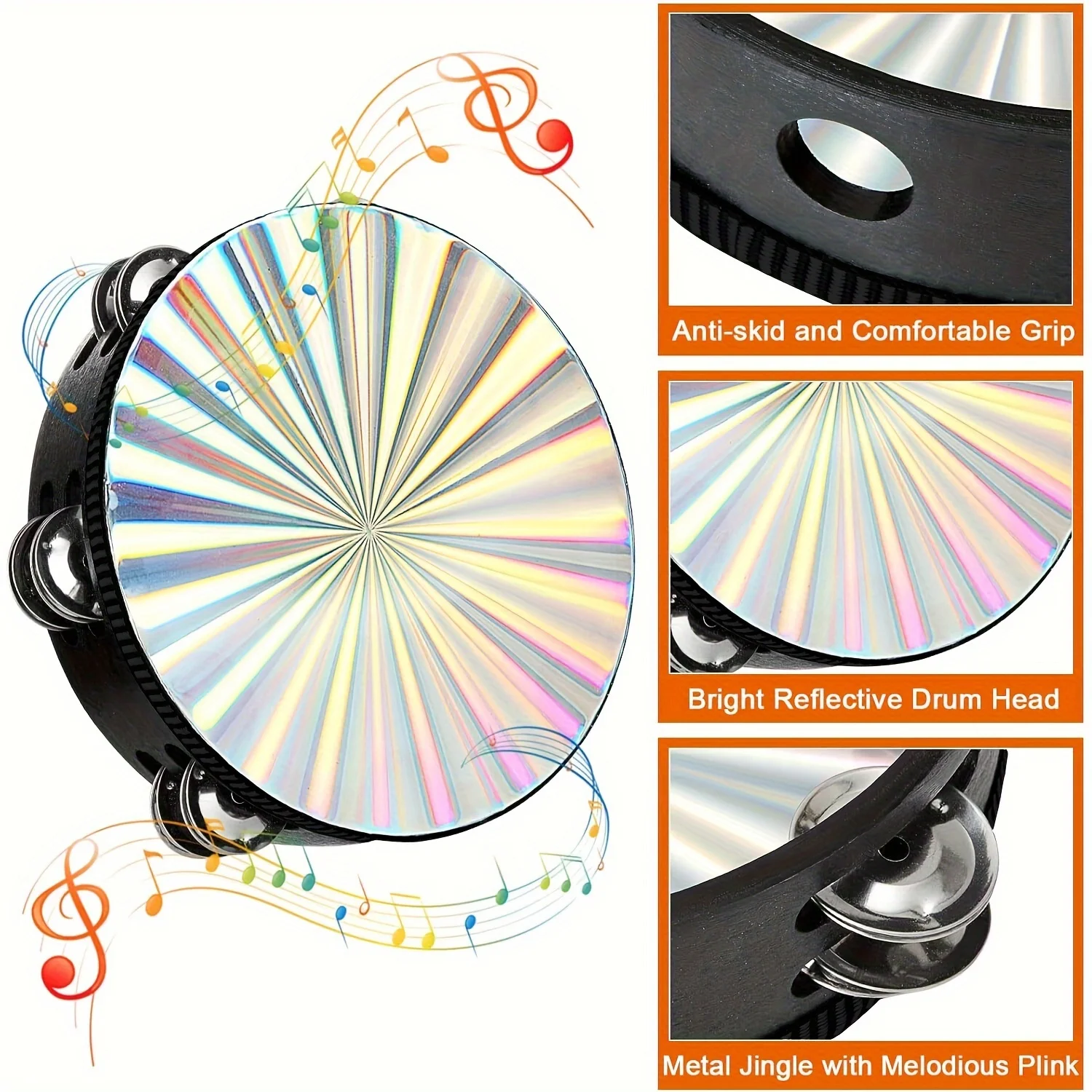 1Pc Radiant Tambourine 6/8/10 inch Tambourine Musical Educational Instrument Rhythm Percussion Tambourine  (Double Row)