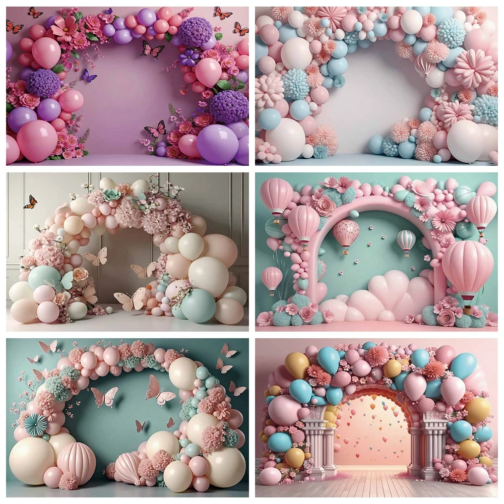

Balloon Arch Background First Birthday Background Baby Baptism Newborn Butterfly Photo Background Flower Curtain Decorative Prop
