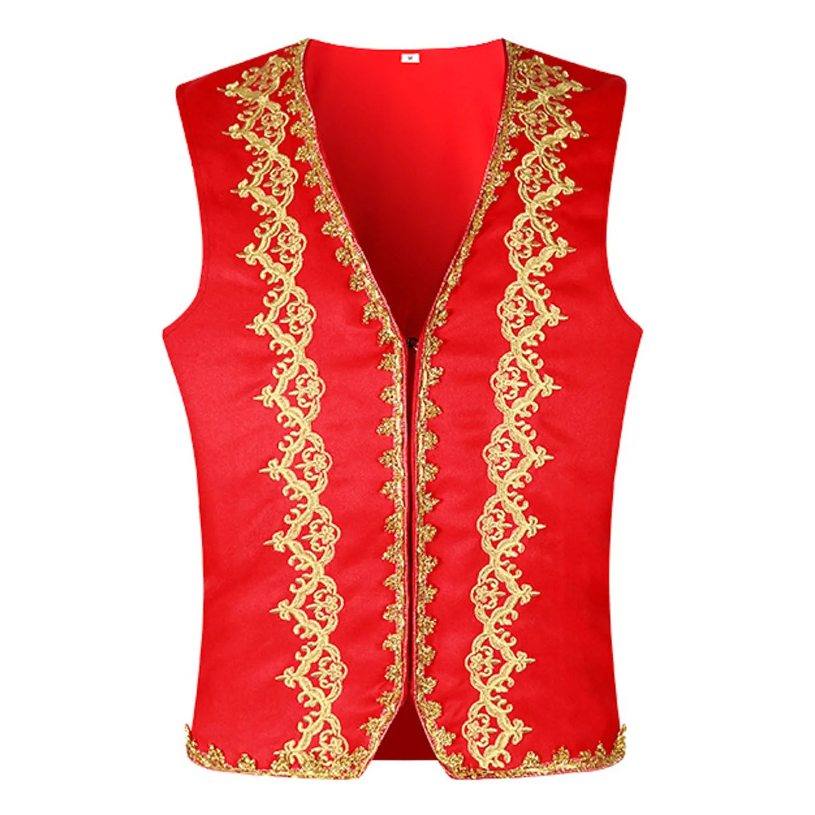 Mens Vest Coat Vintage Medieval Ethnic Tank Tops Stylish Patchwork V-Neck Zipper Vests Loose Fit Stage Performance Vest Coat