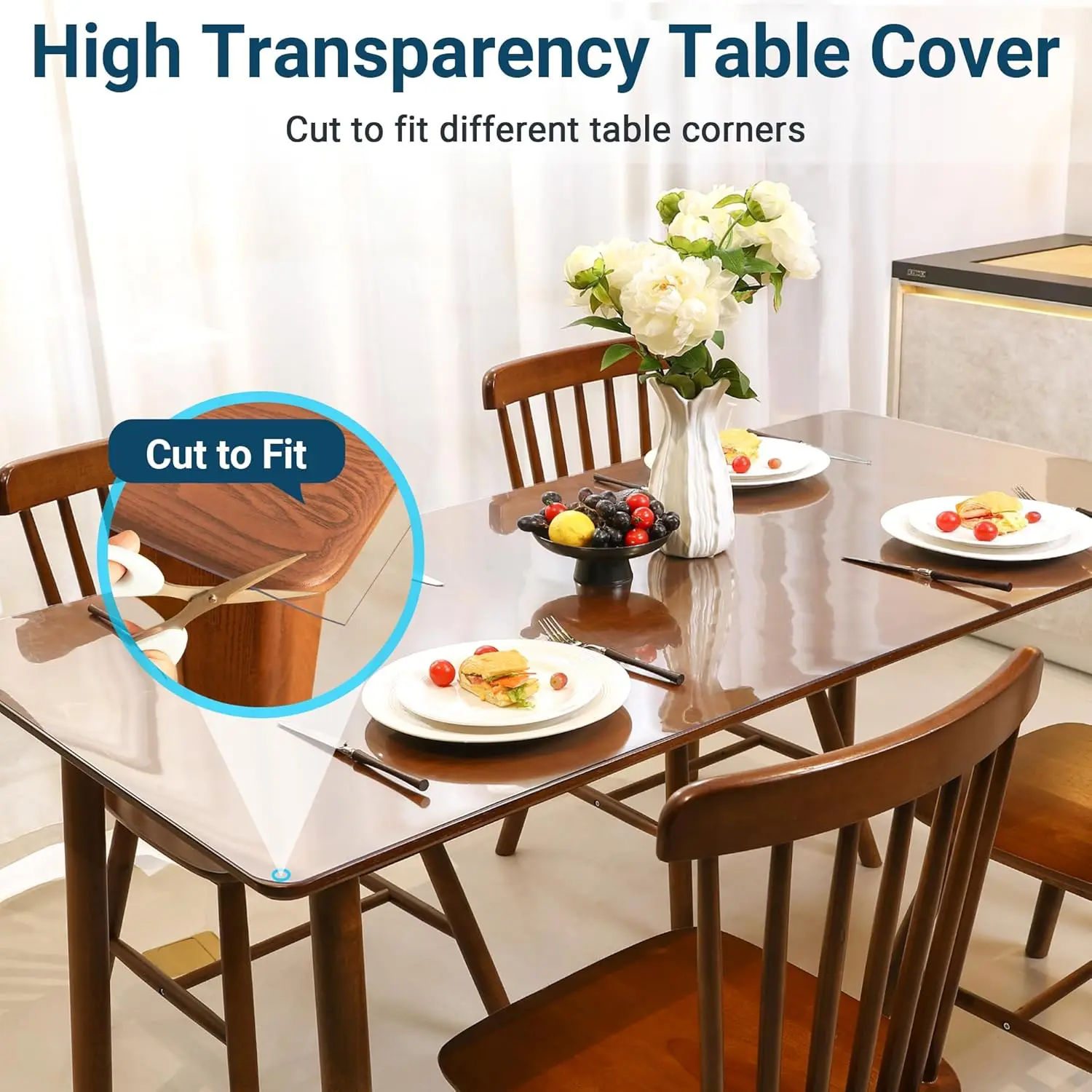 Transparent Waterproof Tablecloth PVC Rectangular Anti Oil and Easy to Clean, Suitable for Dining Tables, Gatherings & Camping
