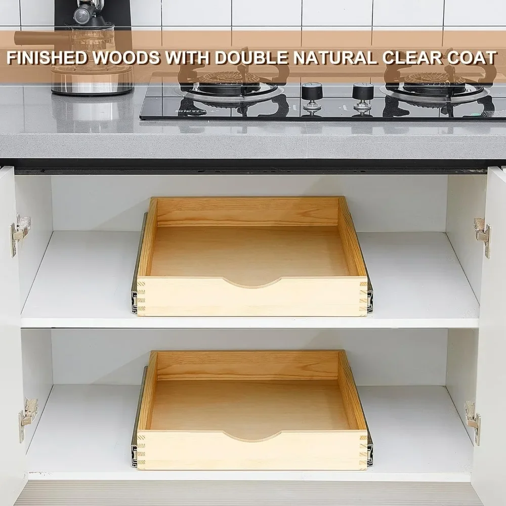 4 Set Rak Gulung Tutup Lembut Organizer Kabinet Baki Tarik Kayu, Lemari Dapur Rak Dapur Geser Rakitan Sepenuhnya