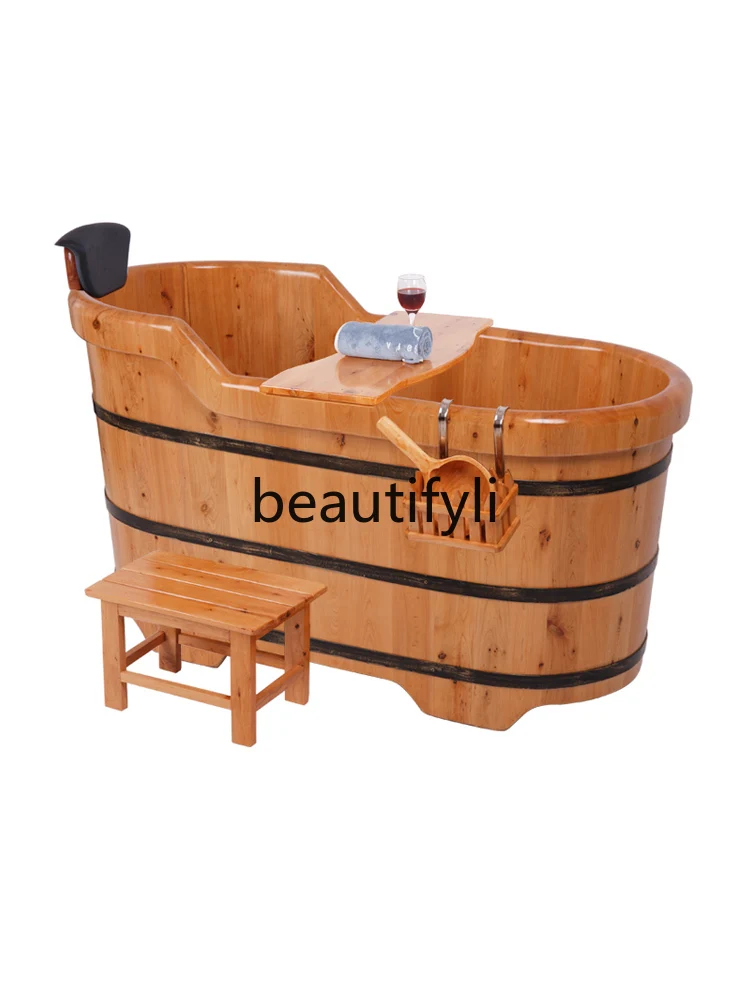 

Wooden tub bath large bathtub tub bath adult solid wood wood household bath fumigation thickened