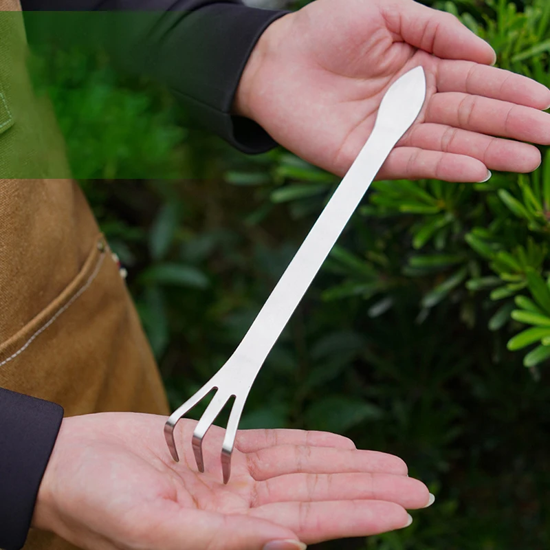 New Stainless Steel Root Rake Bonsai Potted Plants 3-Prong Loosen Soil Tool Handheld Rustproof Rake Home Gardening Tool