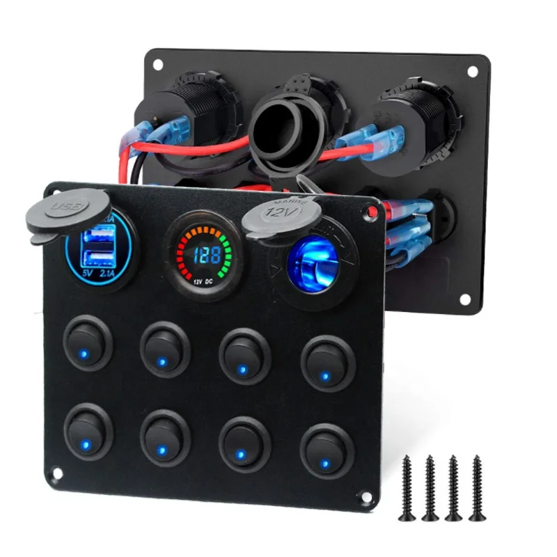 Waterproof DC 12V 24V Panel for Marine Car Boat 8 gang Led Rocker Switch 4.2A USB Charger Rocker switch control panel