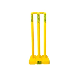 Cricket Stump Plastic Yellow 3Wickets 2Bails 1Base Stumps Set