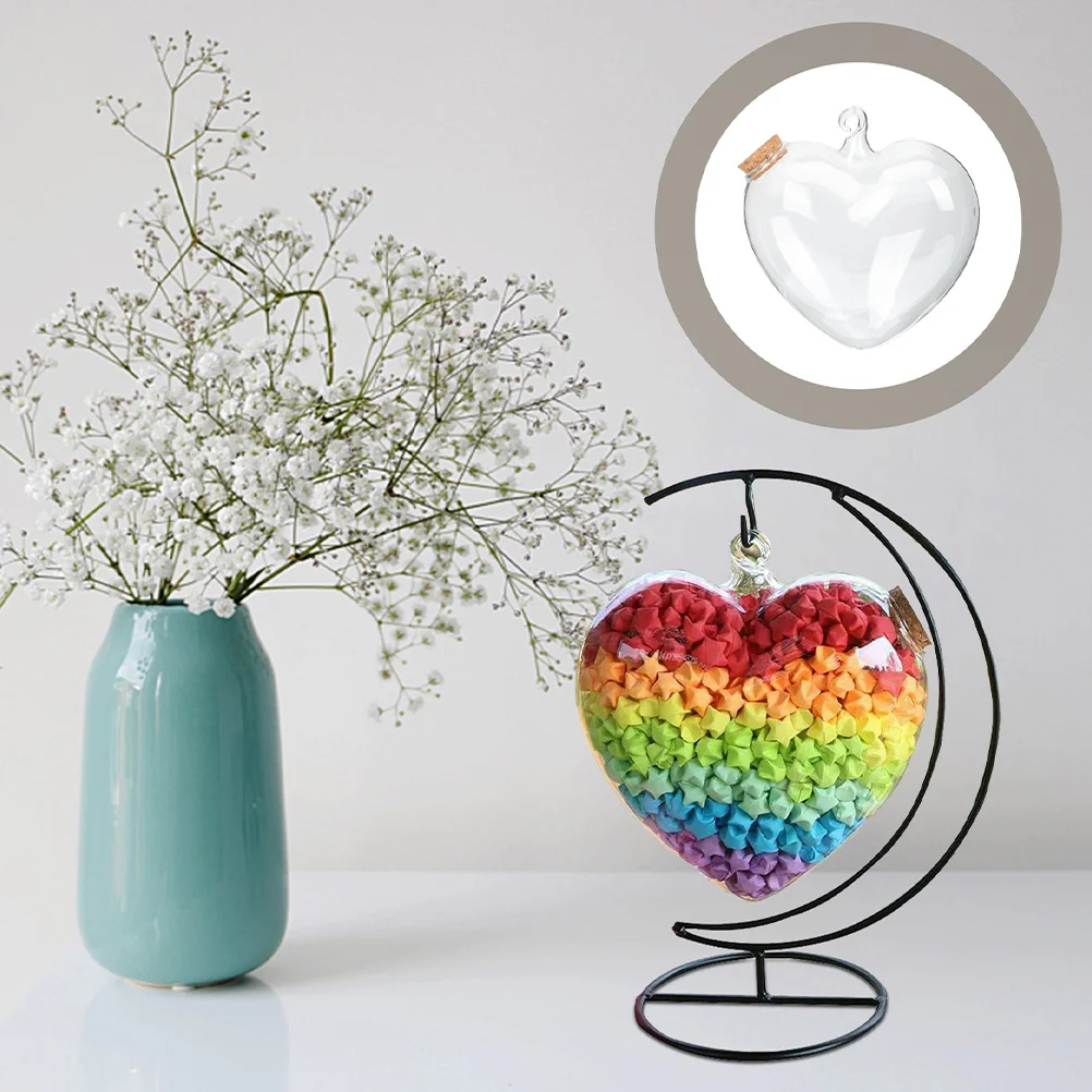 

2pcs 14Cm Glass Landscape Wishing Bottles Heart Shaped Transparent Hanging Vases For Wedding Party Home Decor Mini Jars With