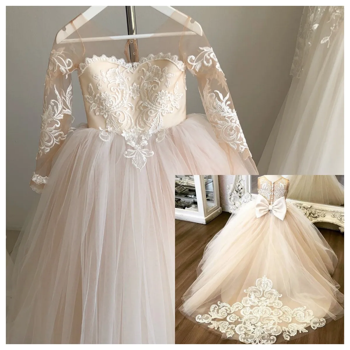 Tulle Long Flower Girl Dresses Lace Princess Child Wedding Party Dress Sleeveless First Communion Ball Gown for Baby Kids