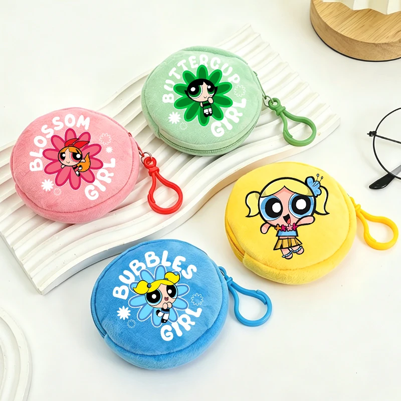 

The Powerpuffs Girls Coin Purse Keychain New Anime Mini Wallet Kids School Travel Pocketbook Fashion Bags Key Ring Children Gift