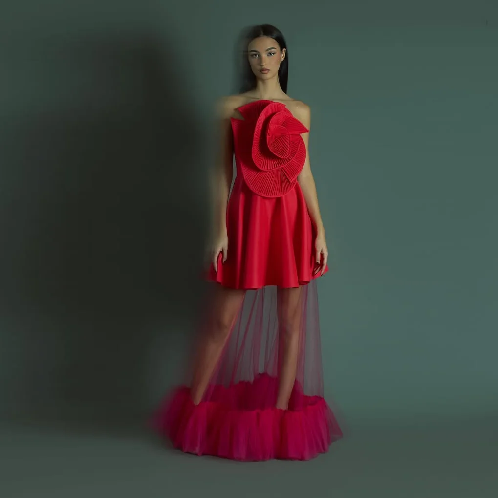 시크한 푸시아 롱 맥시 드레스, 파티용 맞춤 제작 플로럴 프롬 가운, 플리츠 시어 러쉬 오프숄더 A라인 정장 파티 드레스