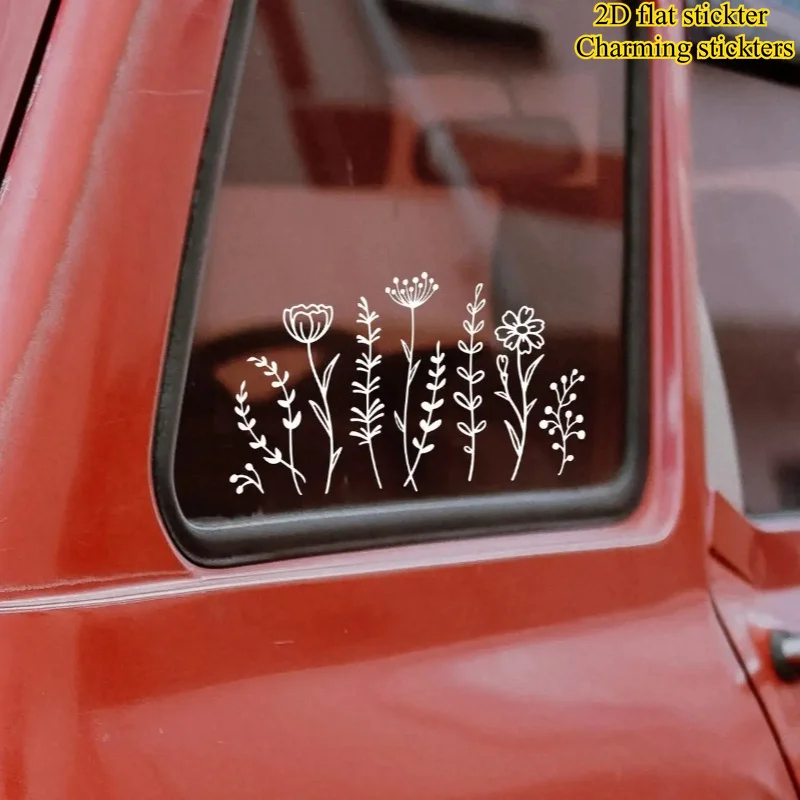 1pc 2D Flat Wildflower Plant Sticker, Waterproof Vinyl Decal, Minimalist Floral Design for Car Window, Laptop, Motorcycle Helmet