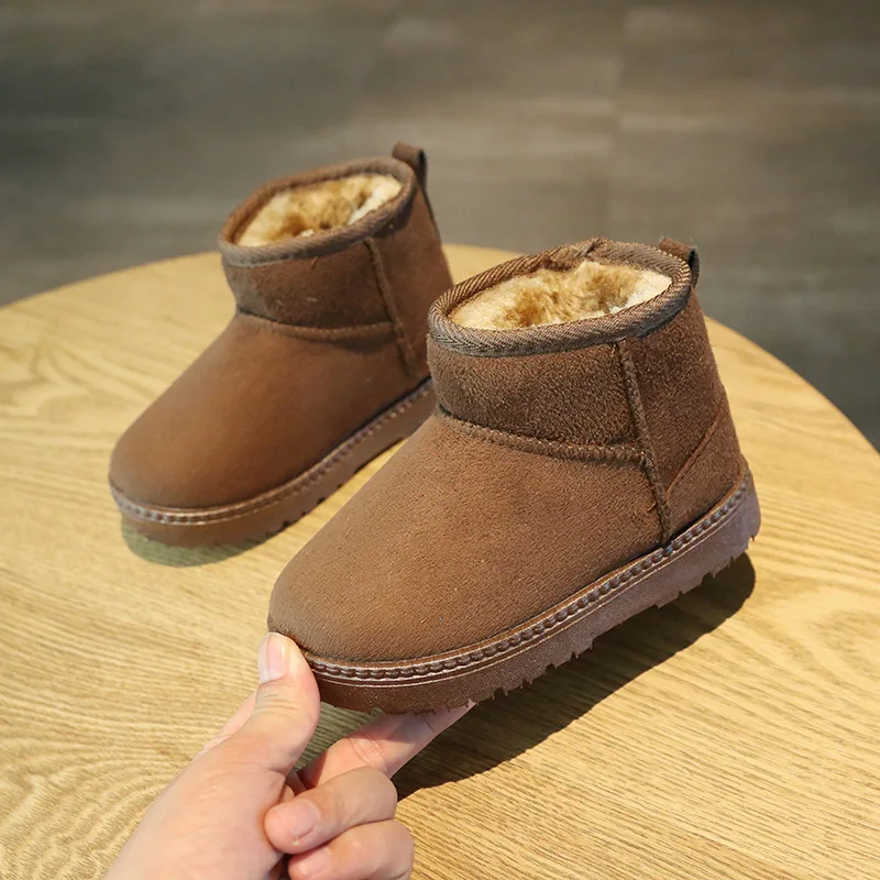 Kids Snow Boots Winter Solid Color Fashion Non-slip Cotton Boots Boys Girls Warm Plush Ankle Boots Casual Suede Children Shoes