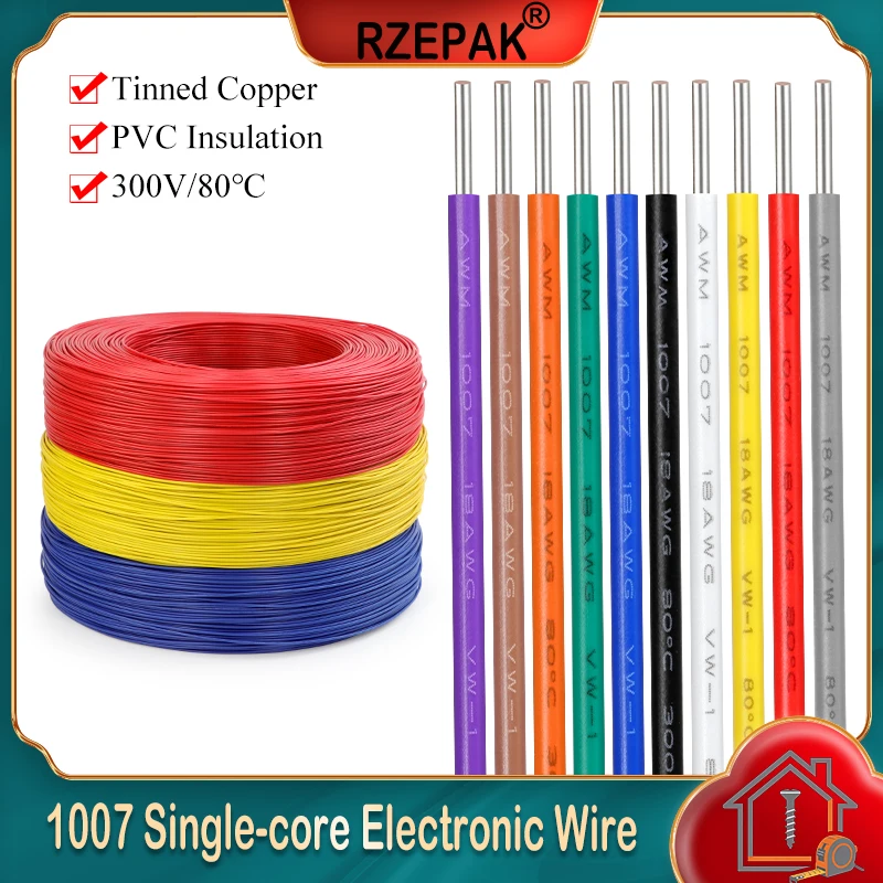 2~50m Copper Wire LED Cable 26 24 22 20 18 16 14 AWG Solid Line PVC Insulation Tinned Plating Single Core 1007 Electric Line