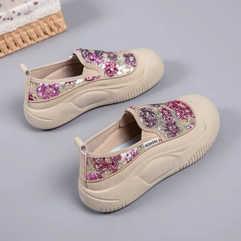 

2024 Autumn Hot Selling High Quality New Sequin Breathable Lazy Slip-on Thick Soles Non-slip Muffin Fu Women's Shoes Sneakers