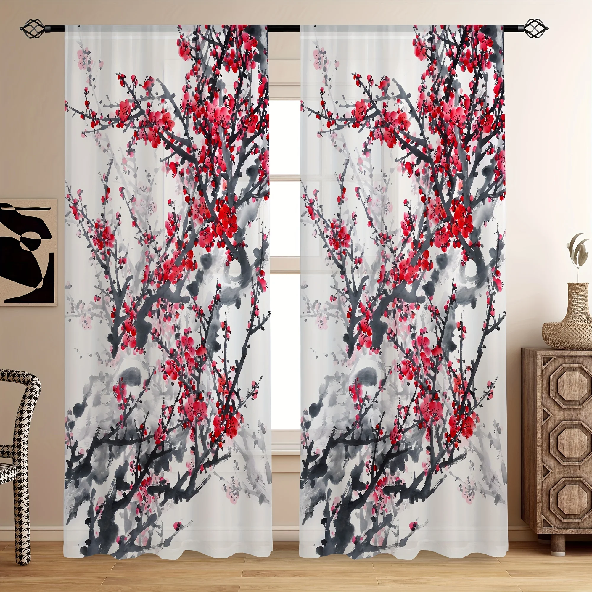 2pcs, Chinese Mountain lnk Painting Print Curtain,Rod Pocket Mount,Polyester Material For Living Room Bedroom Kitchen Free Ship