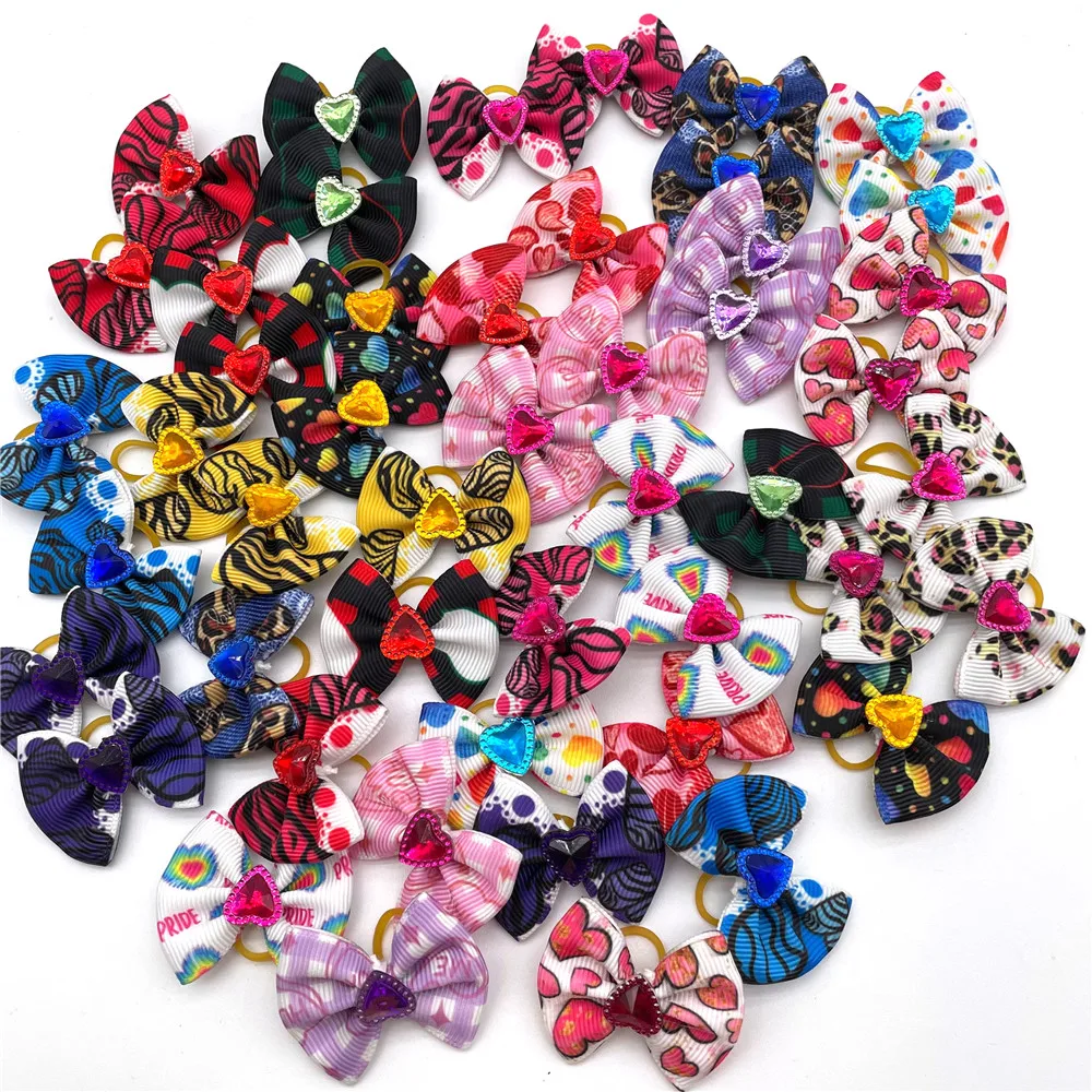 10/20/30pcs Valentine\'s Day Dog Grooming Bows Love Heart Accessories Pet Dog Hair Bows Rubber Bands Small Dog Yorkshire Hair Bow