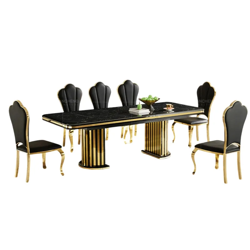 Telescopic folding table, light luxury, modern high-end, home luxury, large apartment, stainless steel rectangular