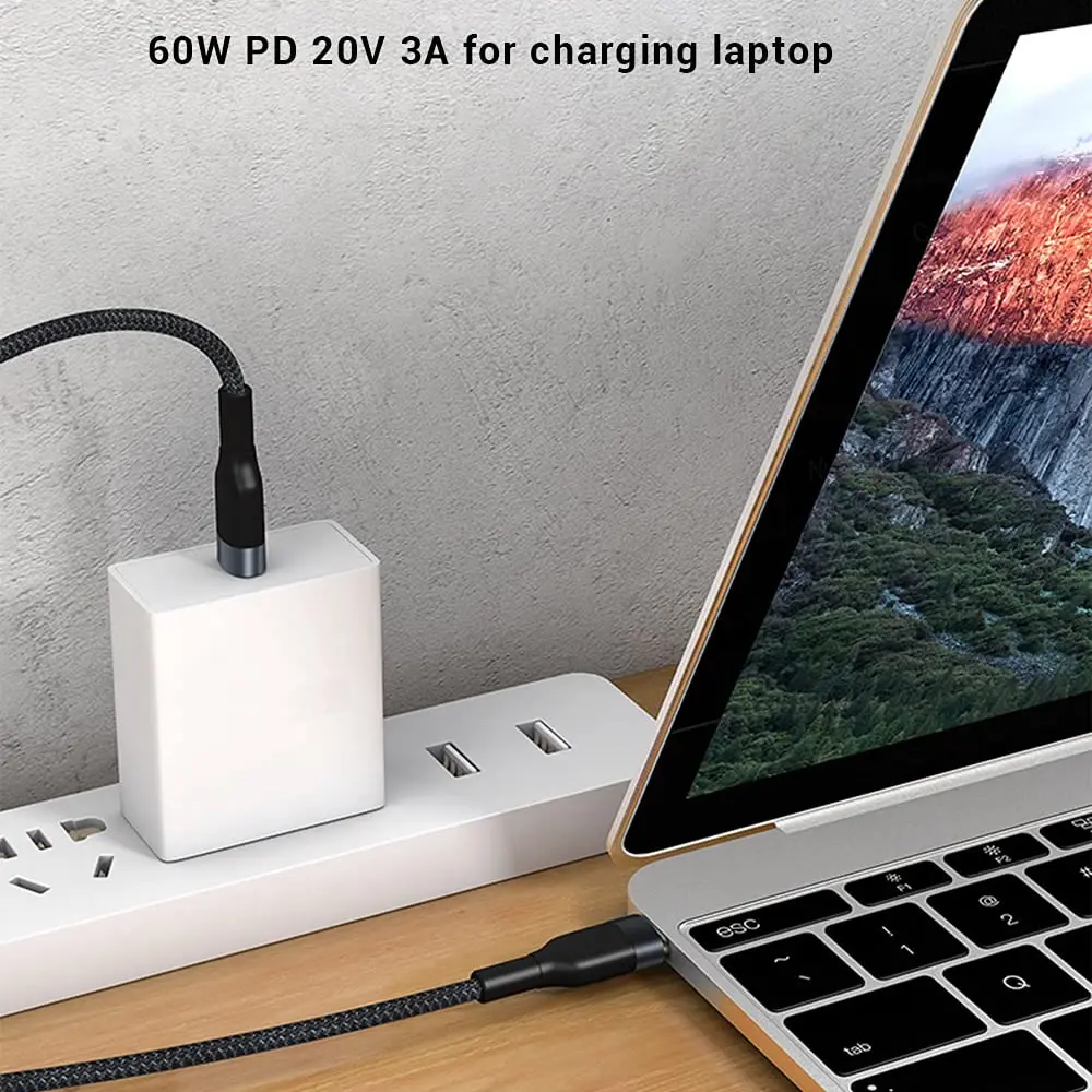 PD60W cavo di ricarica rapida da tipo C a tipo C cavo corto da 0.25M cavo dati USB C per Power Bank telefono Tablet Laptop carica portatile