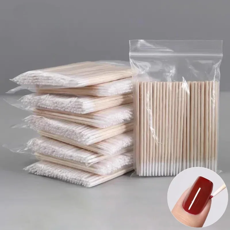 100-500Pcs Wooden Cotton Swab Sticks with Soft Tips for Manicure Nail Polish Remover Makeup Cleaning and DIY Crafts