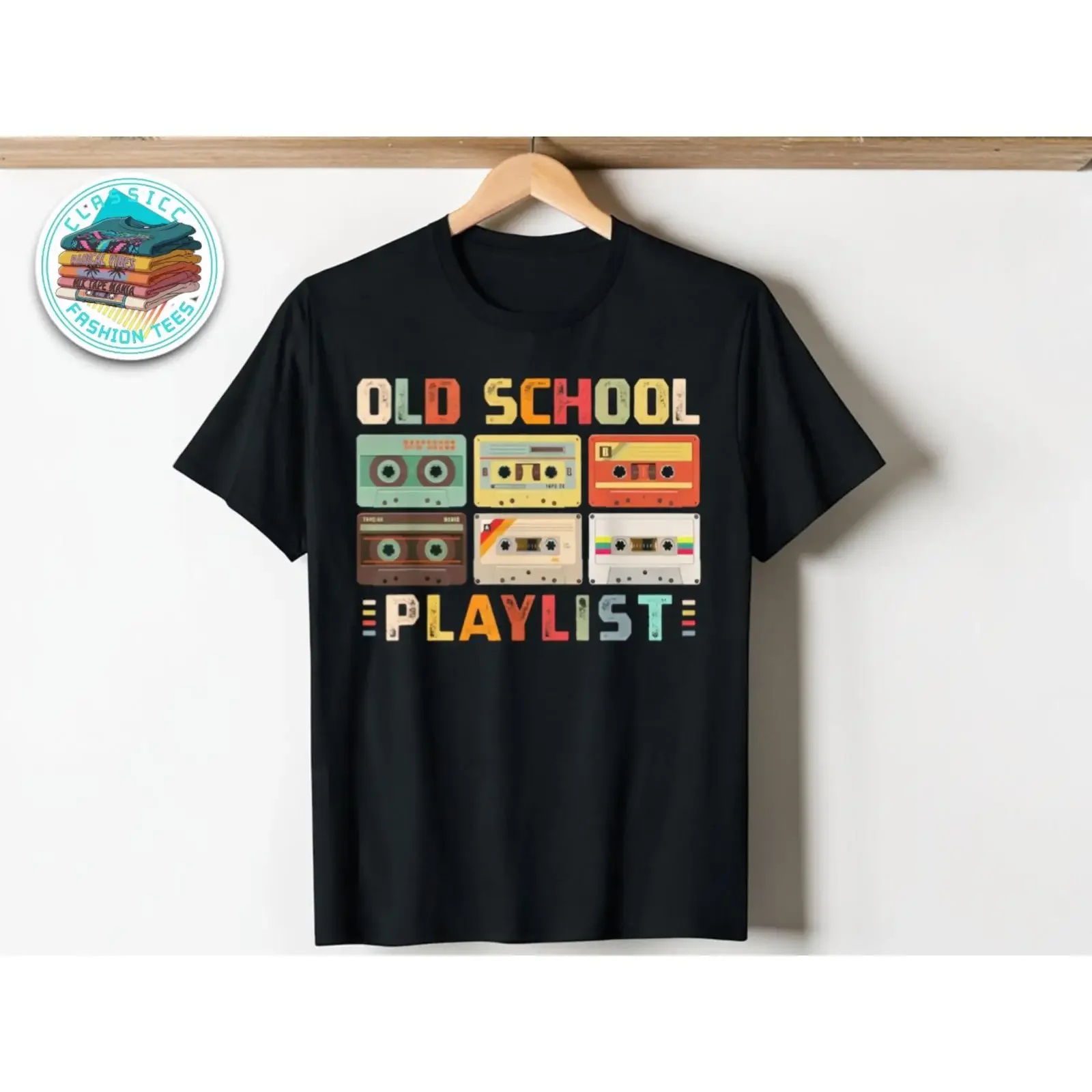 Classic Cassette Tape T Shirt Old School Playlist Retro Music Lover Apparel vintage Washed Slightly homme Unisex Breathable